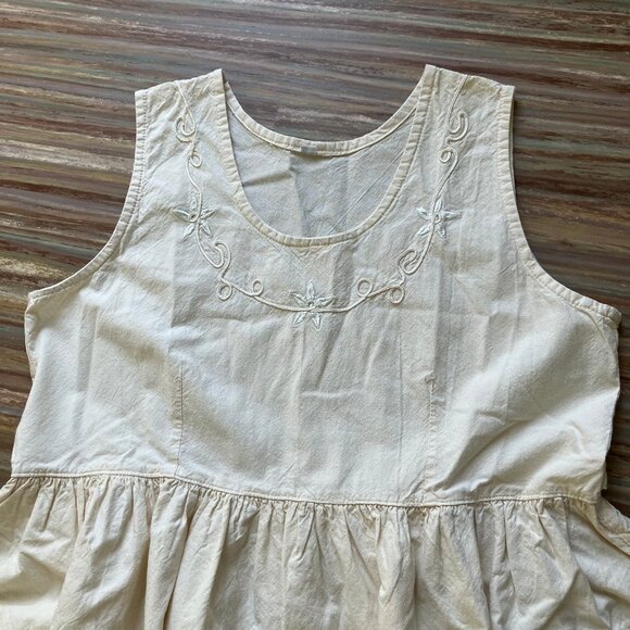 Natural Cotton Sleeveless Maxi Dress Neckline Embroidery Made in Mexico Pockets - Picture 4 of 7